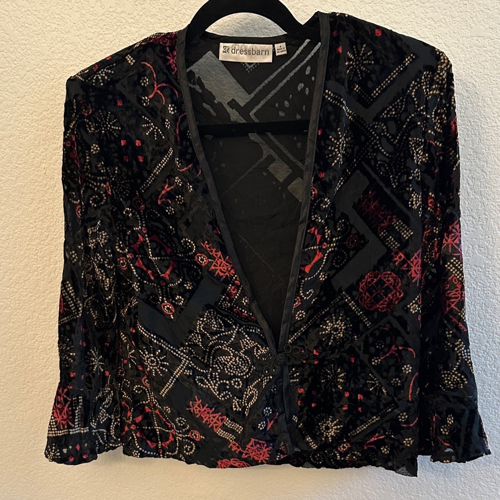 Dressbarn Black and Red Patterned Blazer